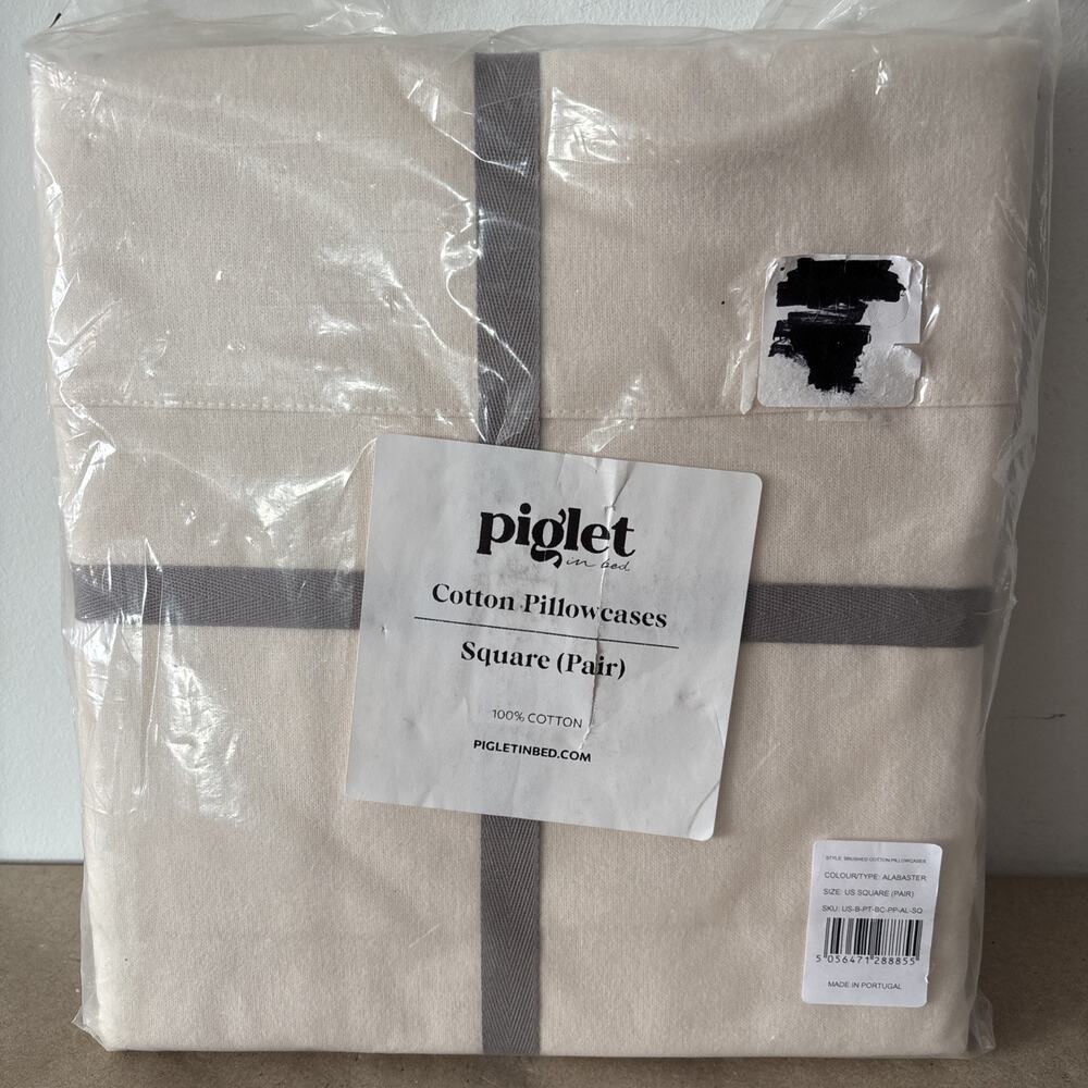 Piglet In Bed Pillowcases Pair Square Shams Alabaster Brushed 100% Cotton 25"